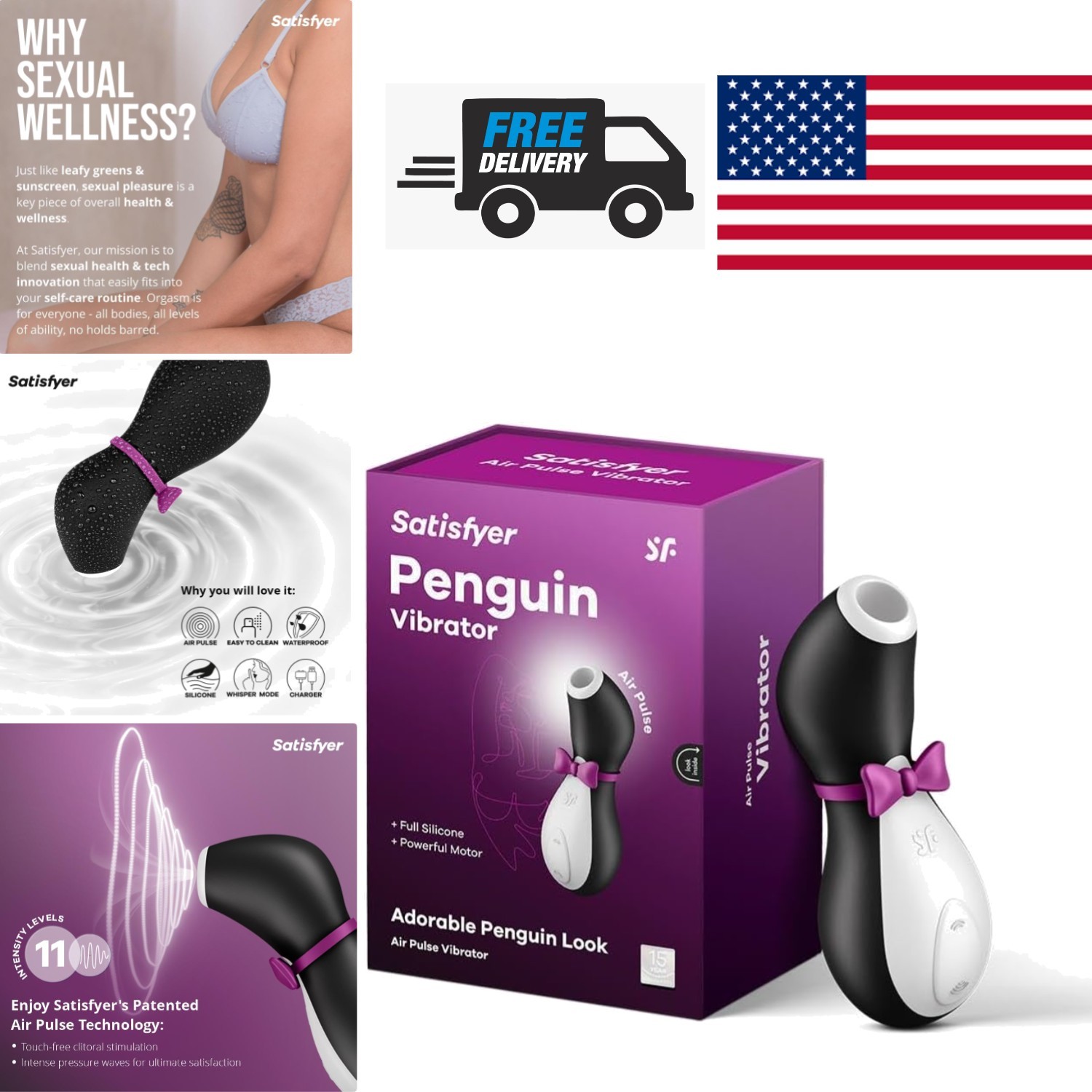 Discreet Penguin Vibrator for Women with Suction Technology and Intensity Levels