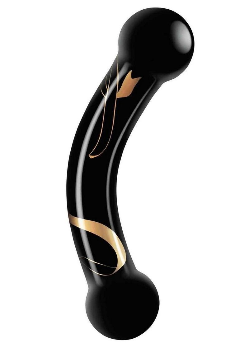 Secret Kisses Handblown double-ended Glass Dildo 5.5in Curved Sex Toy Black/Gold