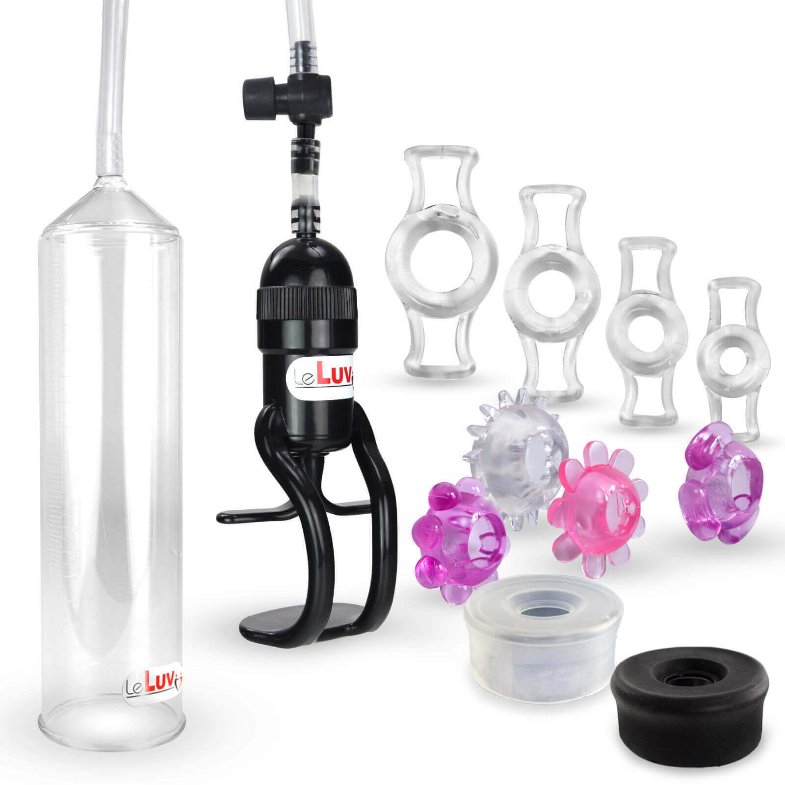 LeLuv Penis Pump EasyOp Zgrip | Black, Clear, Constriction & Jelly Rings
