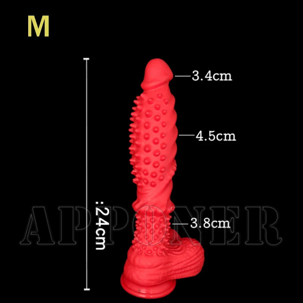 Black Red Dildo With Spikes Silicone Dildo With Suction Cup 38cm Long Penis Toys