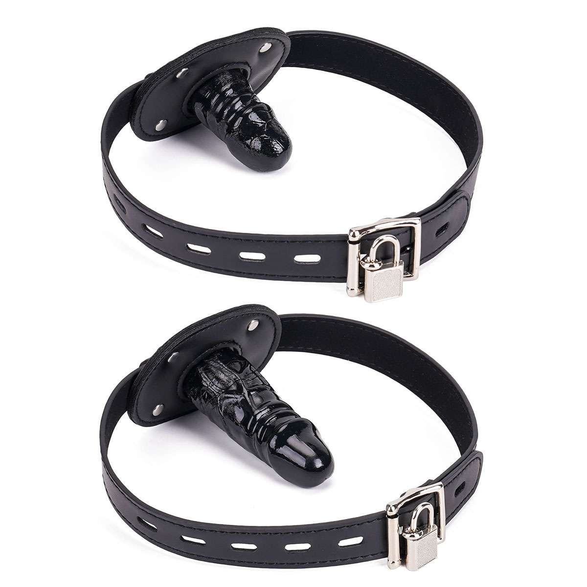 Strap on Silicone Penis Mouth Gag Dildo Adjustable Leather Face Strap on BDSM