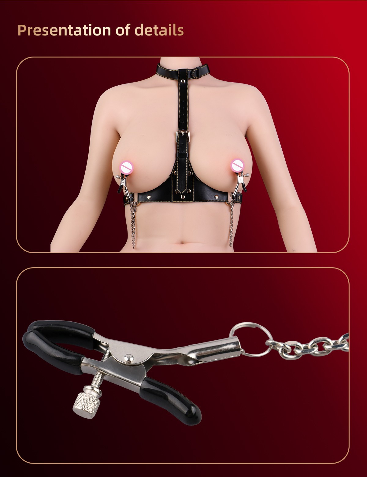 Wearable Leather Chest Bondage Nipple Clamp Bra Breast Binder Harness for Women