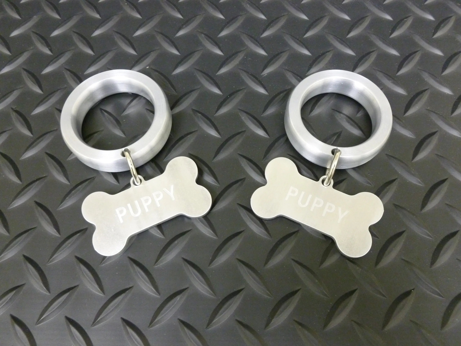 Dog Ballz Style Cockring with Bone Shape Dog Tag in Aluminum