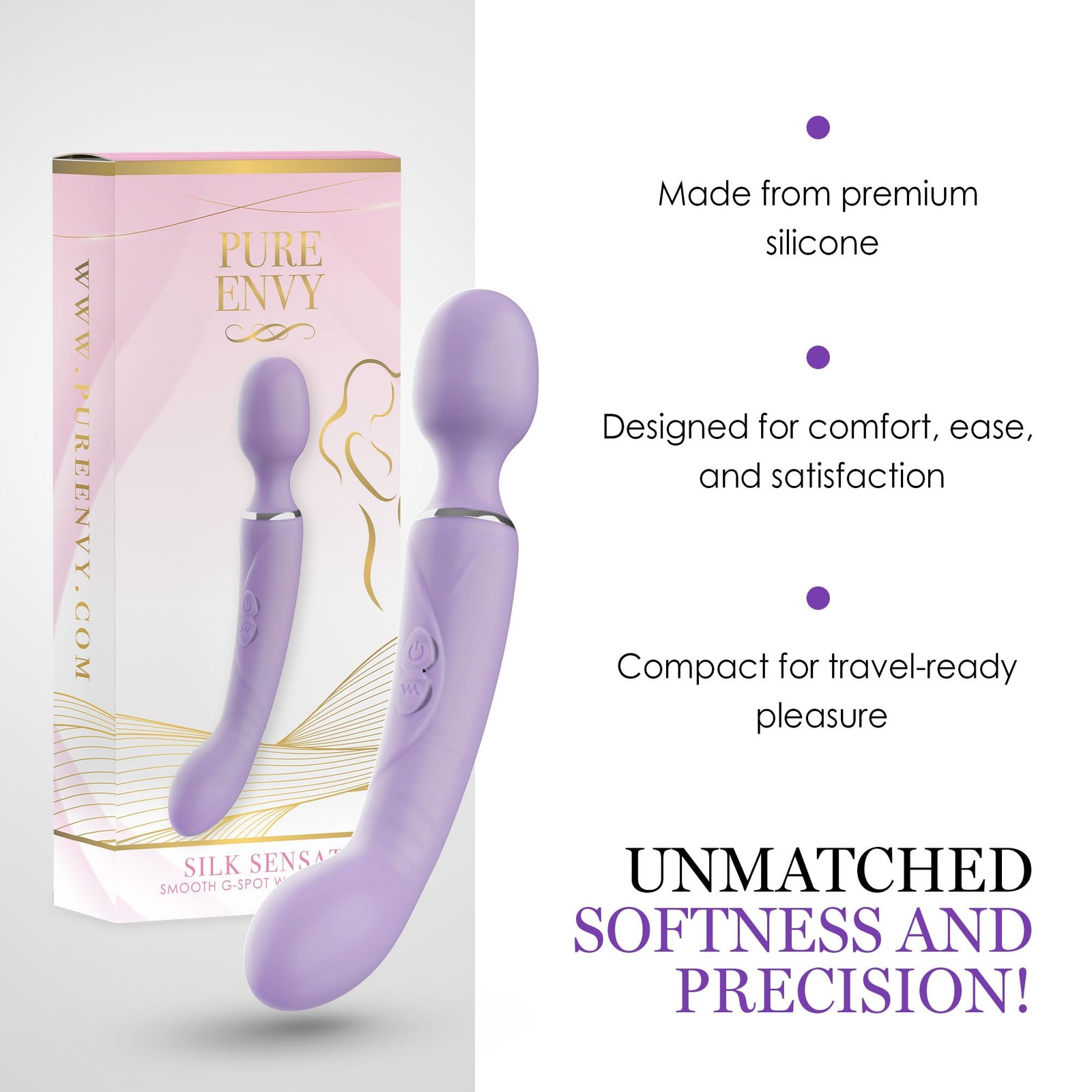 Pure Envy Silk Sensation Vibrator for Adults, Curved Vibrator Design, 7 Vibra…