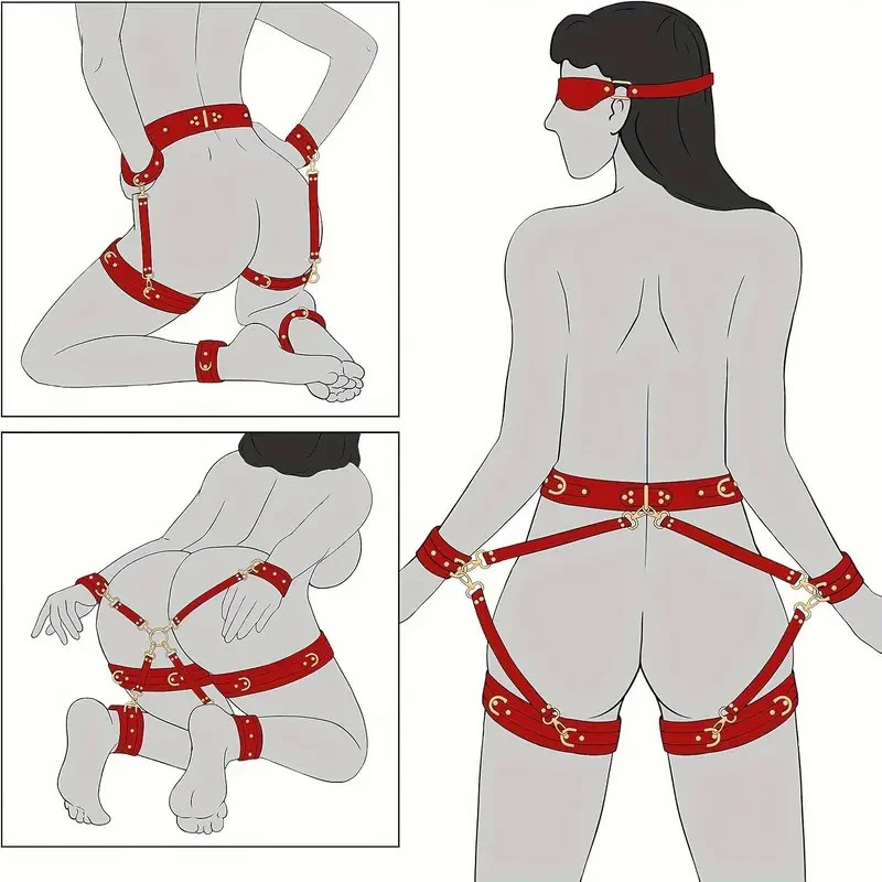 BDSM Bondage Sex Toy Thigh Cuffs Blindfold Strap Restraints Adjustable Handcuffs