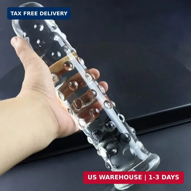 Large Dotted Glass Dildo Crystal Penis Big G-spot Stimulator Female Masturbation