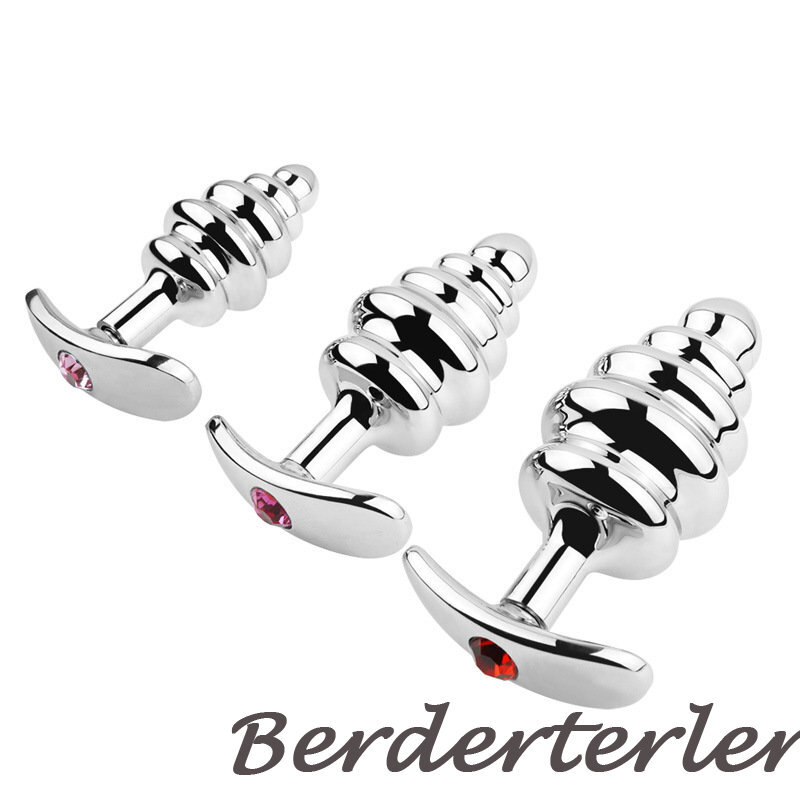 3 Size Aluminum Alloy Thread Anal Plug Rhinestones Metal Butt Plug Beads Sex Toy
