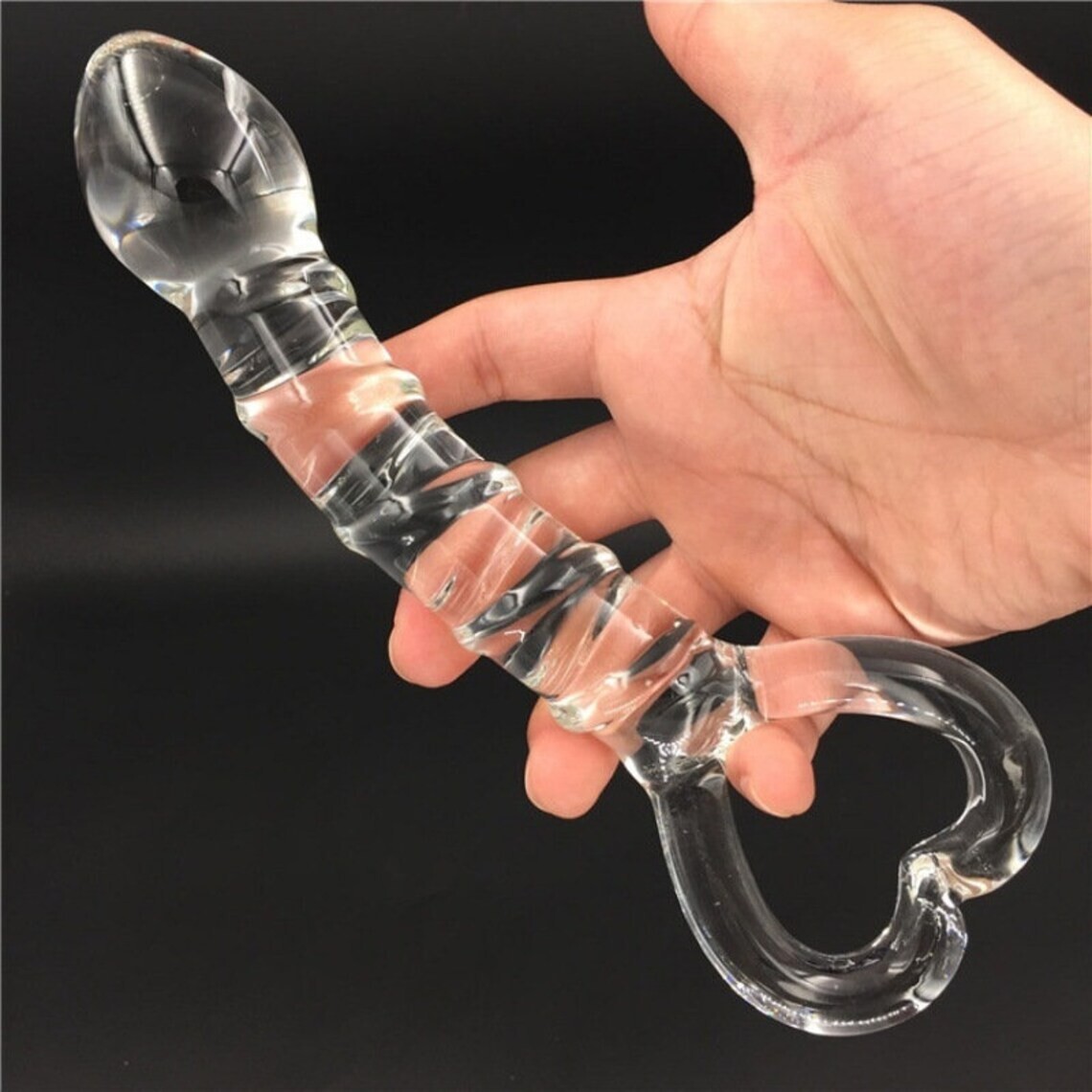 Heart Crystal Glass Dildo, Ribbed Clear Dildo, Glass Anal Butt Plug, Glass Wand