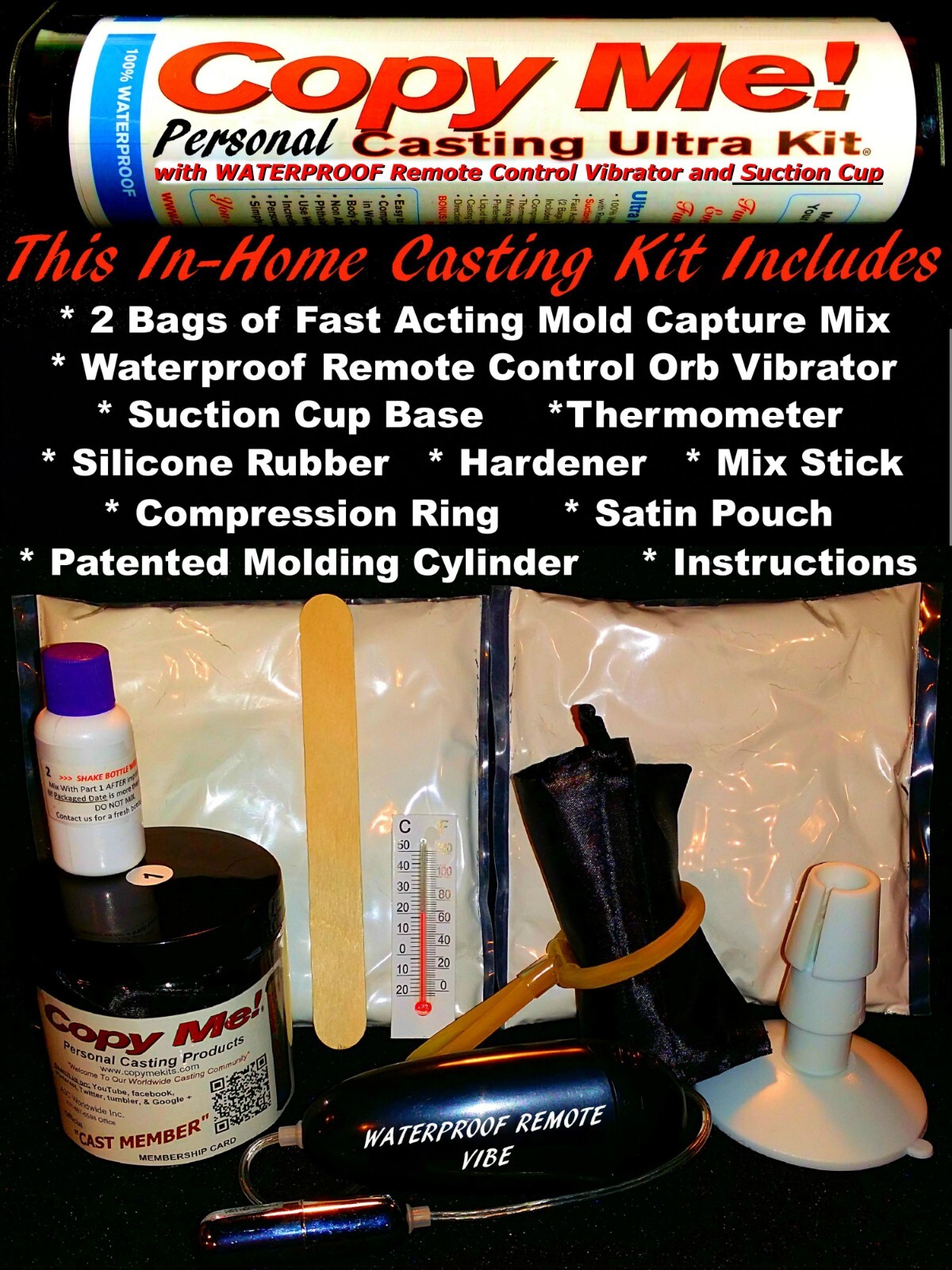 Penis Casting Molding Copy Kit, GREEN, Suction Cup, with WATERPROOF Vibe