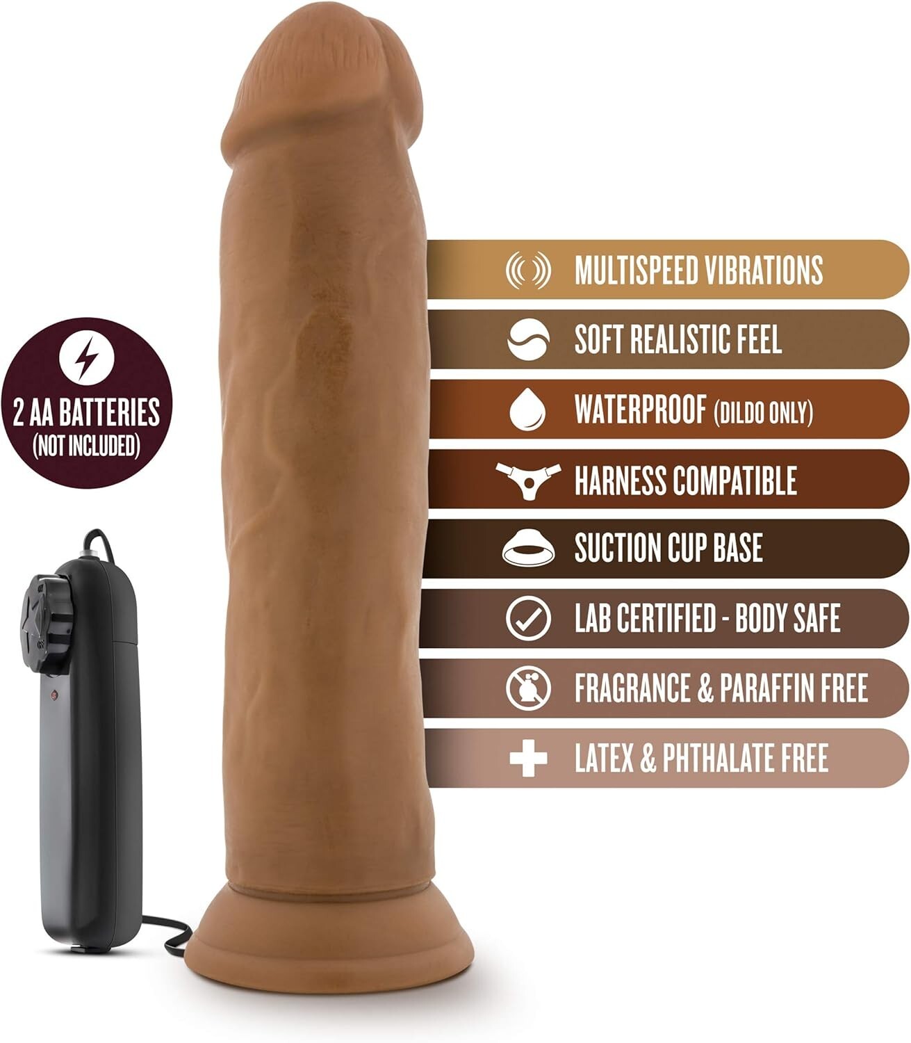 Eden 9″ Realistic Vibrating 2″ Thick Dildo Cock with Suction Cup Adult Sex Toy