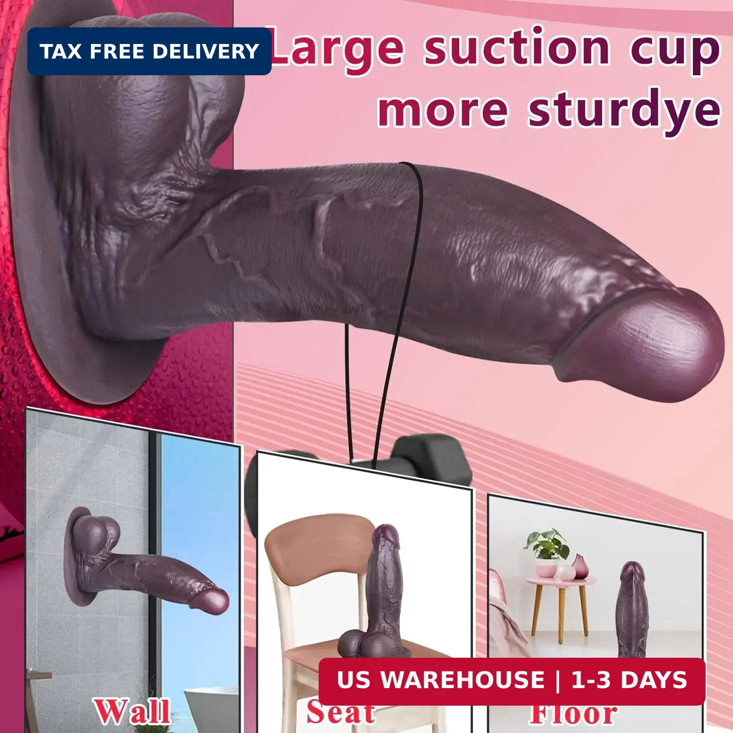 8 Inch Girth Thick Black Dildo Sex Toys, Real Skin 10.43 Inch Big Black Dildo wi