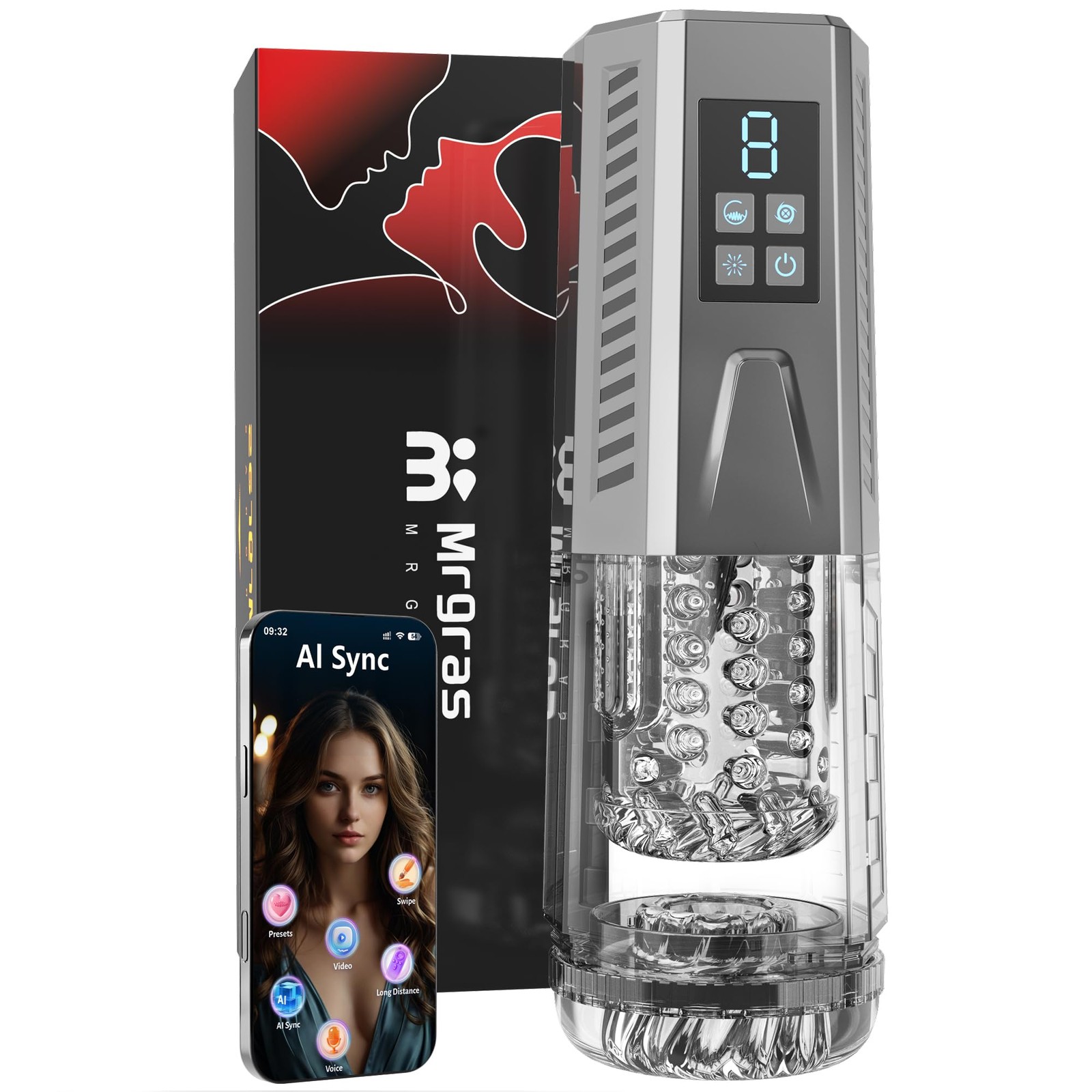Male Masturbator Sex Toys for Men – AI & Video Sync 3.5*3.5*10.6 Inch, Silver