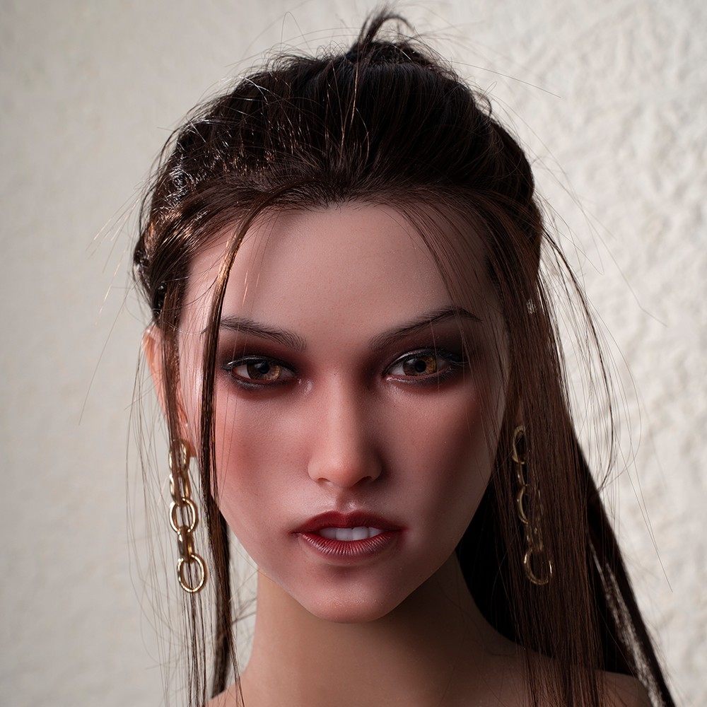 Realistic Silicone Sex Doll Head Mobile Jaw Real Oral Sex Tongue Implanted Hair