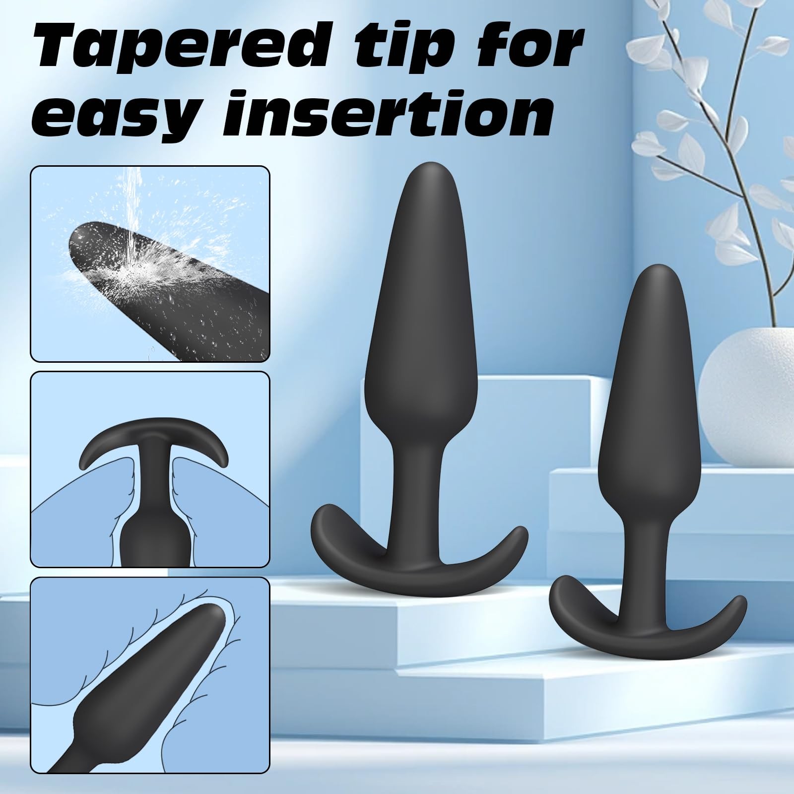 4PCS Silicone Anal Butt Plug Set, Beginner to Advanced, Trainer Kit with Flar…