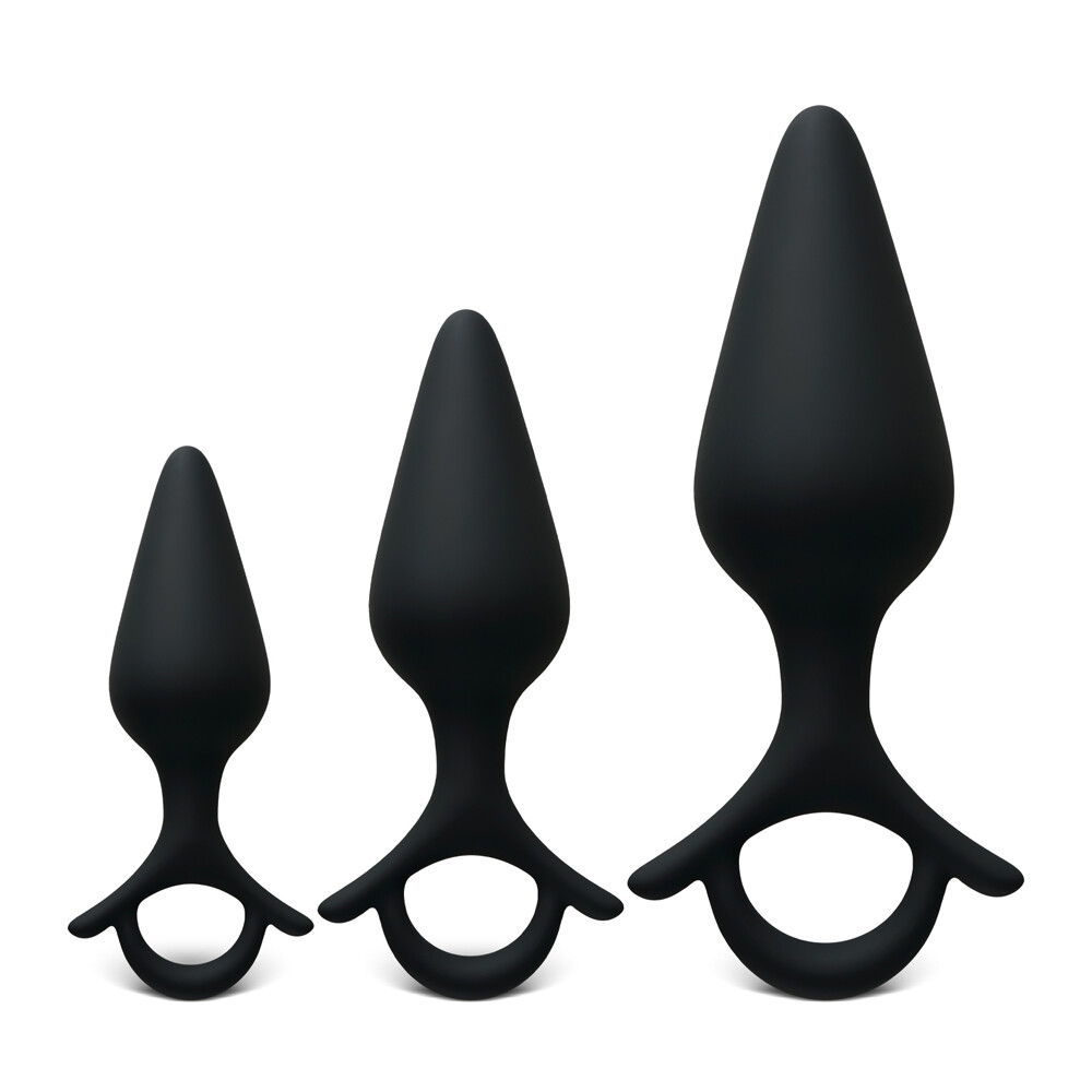 Black Silicone Butt Plug with Pull Ring Loop S/M/L Sex Toy for Women