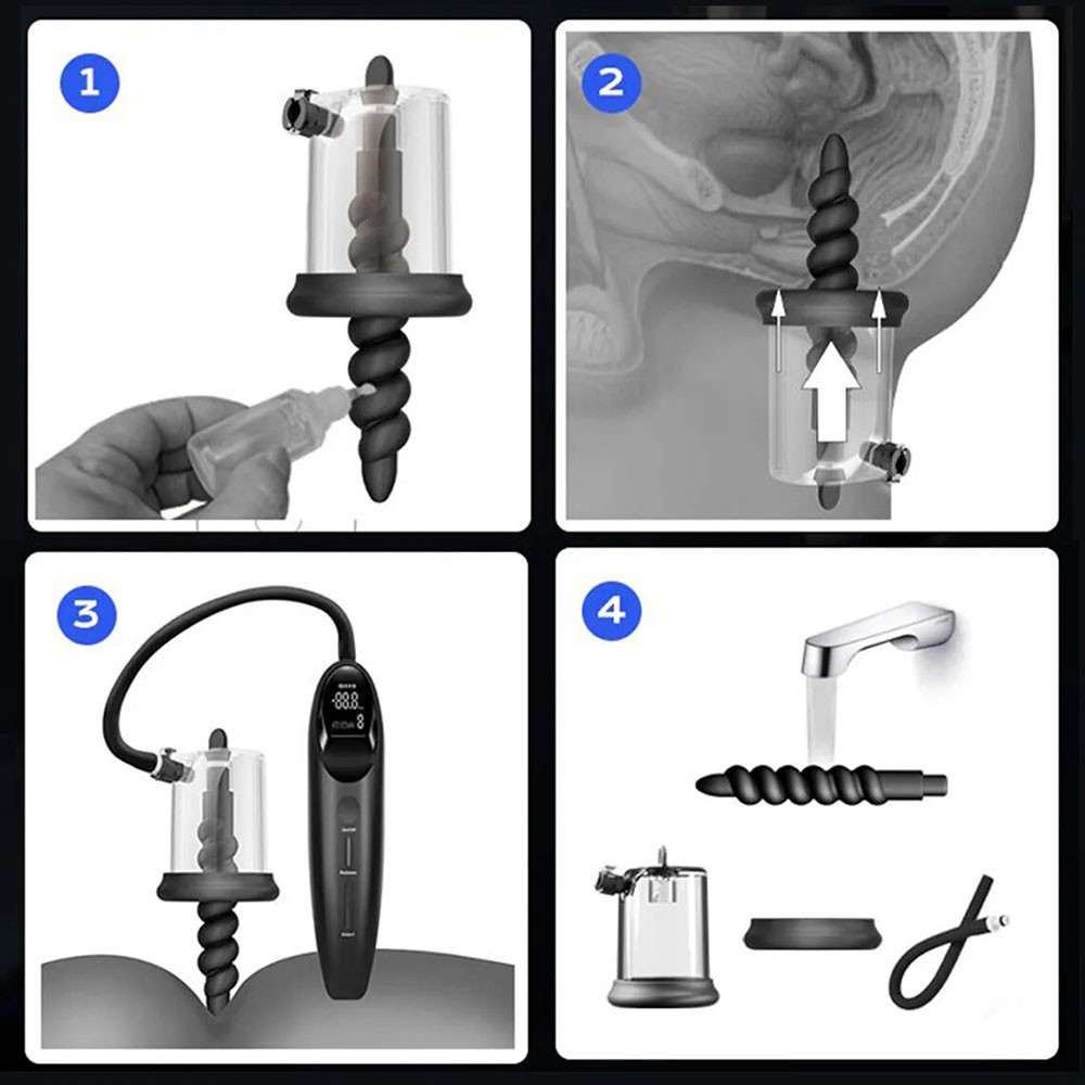 Anal Ass Butt Plug Pump Rosebud Driller Cylinder w Silicone Swirl Insert Sex Toy