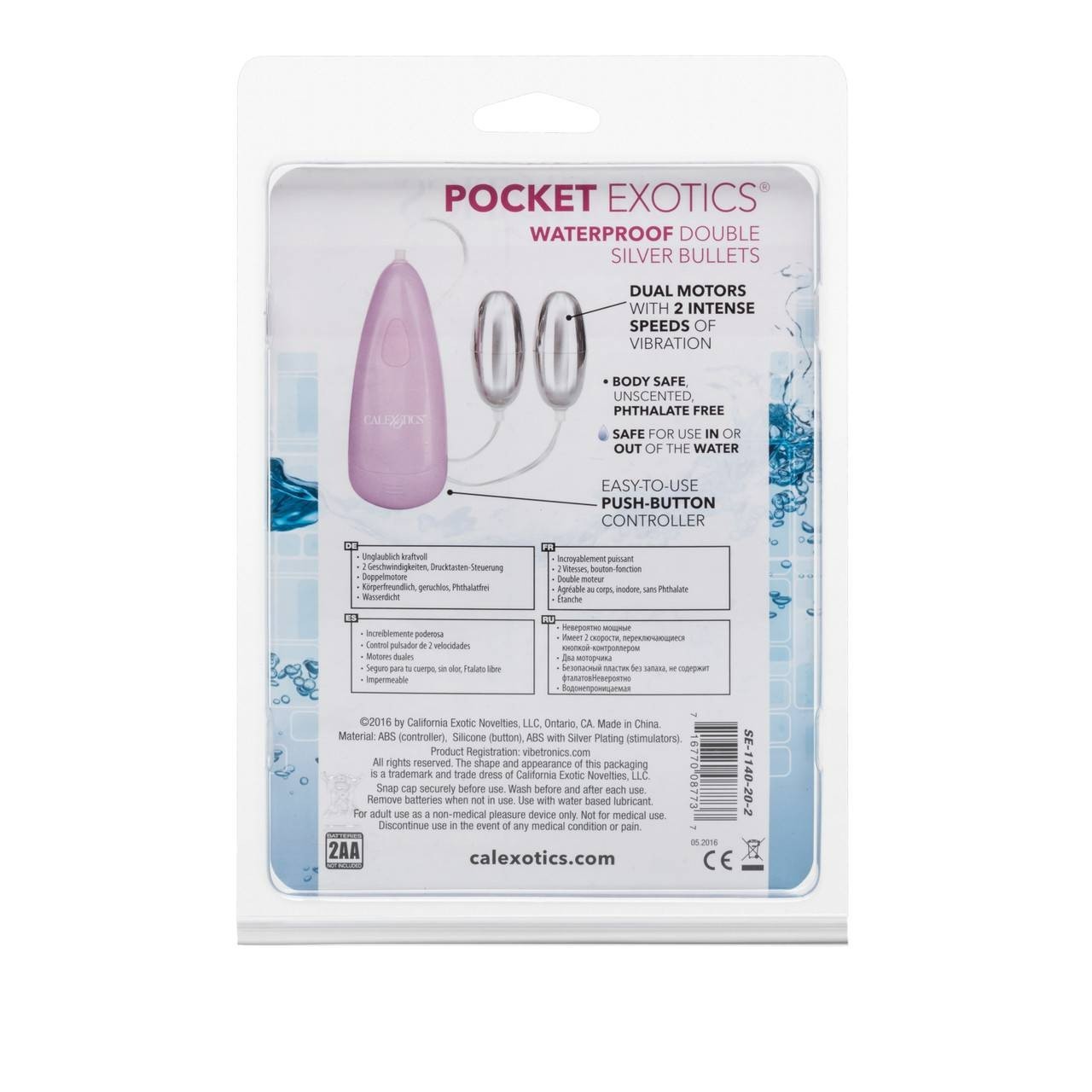 Cal Exotics Pocket Exotics Waterproof Silver Double Bullets Vibrator in Pink