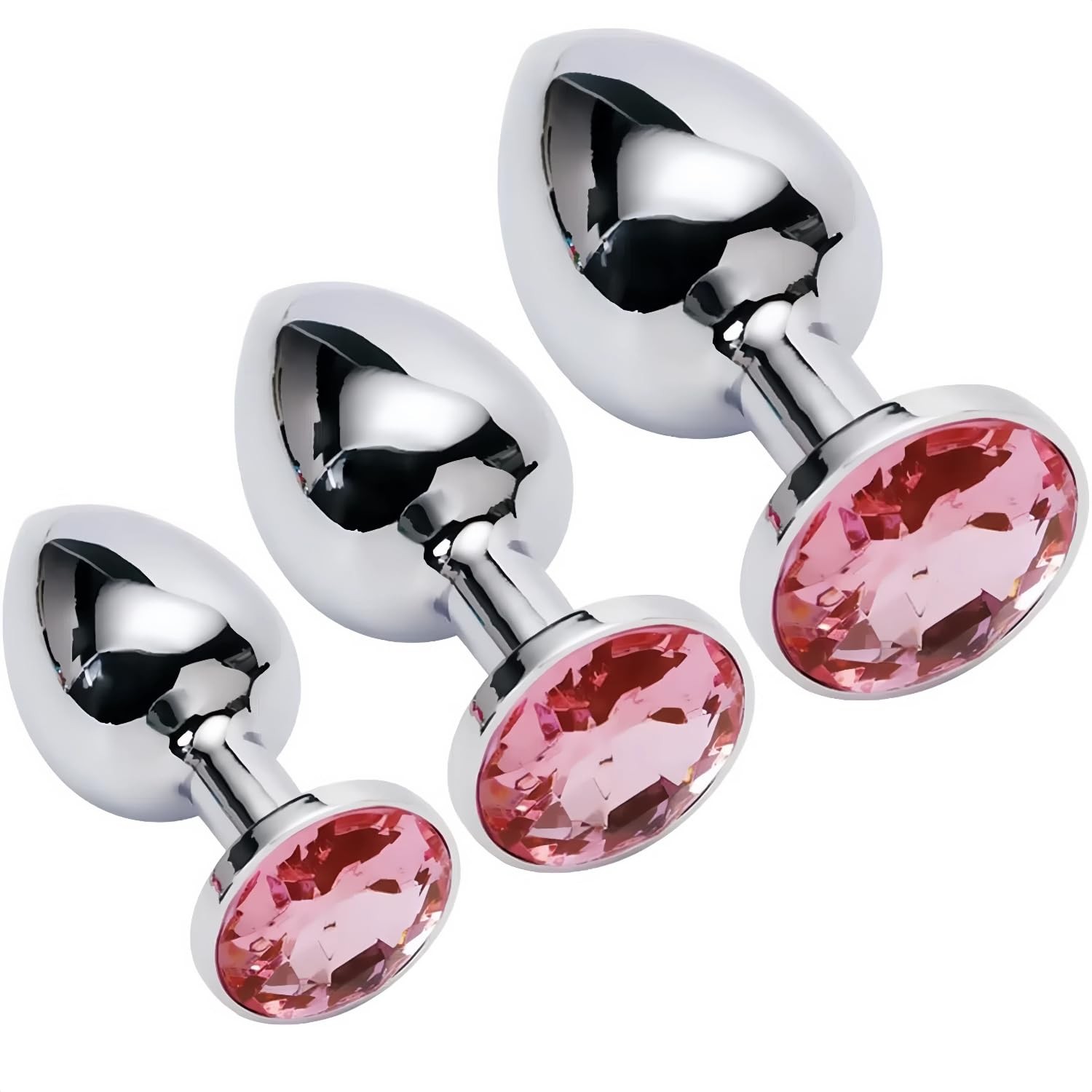 Butt Anal Plug Trainer Kits, 3Pcs Metal Plugs Massage Rose Red