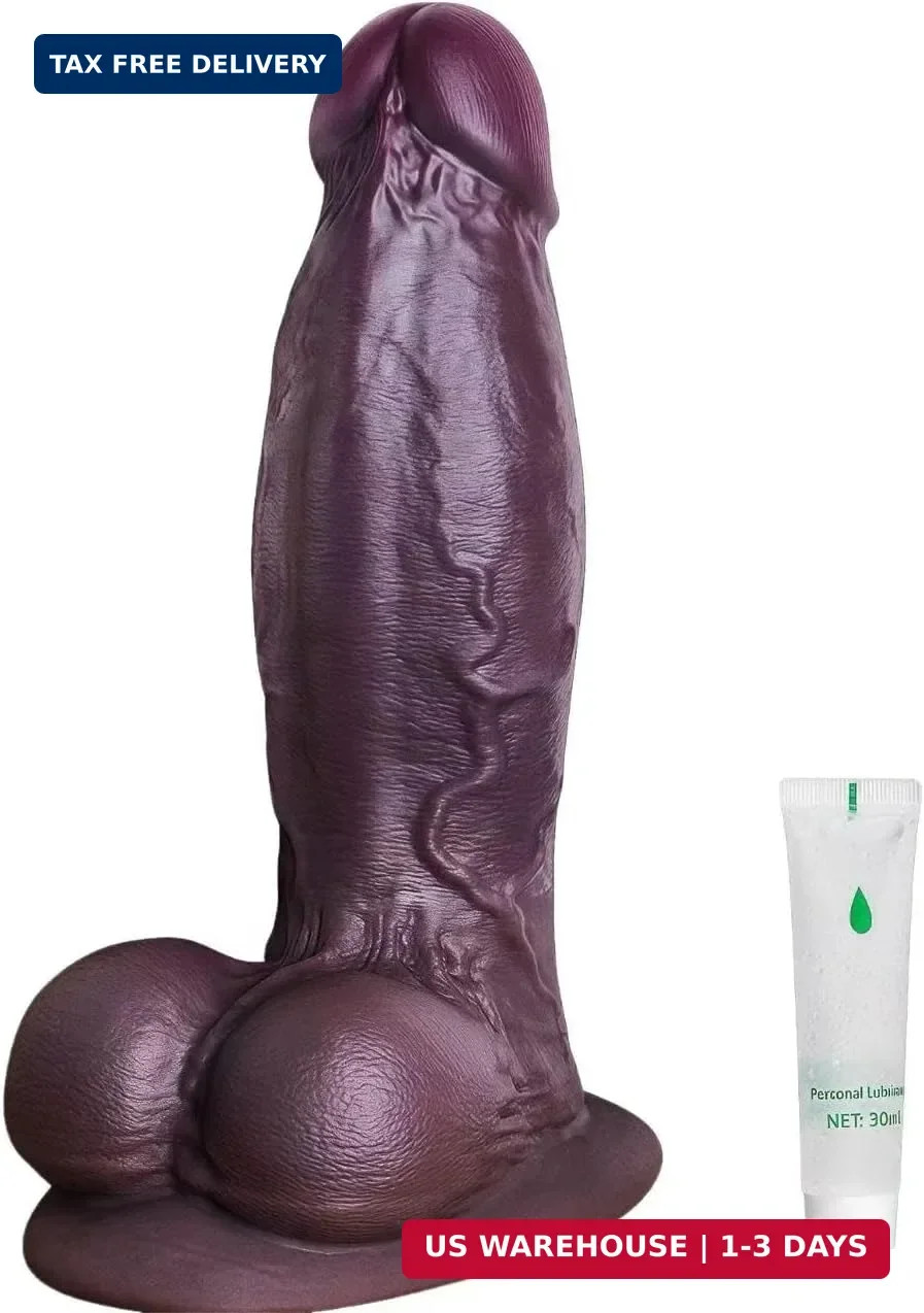 8 Inch Girth Thick Black Dildo Sex Toys, Real Skin 10.43 Inch Big Black Dildo wi