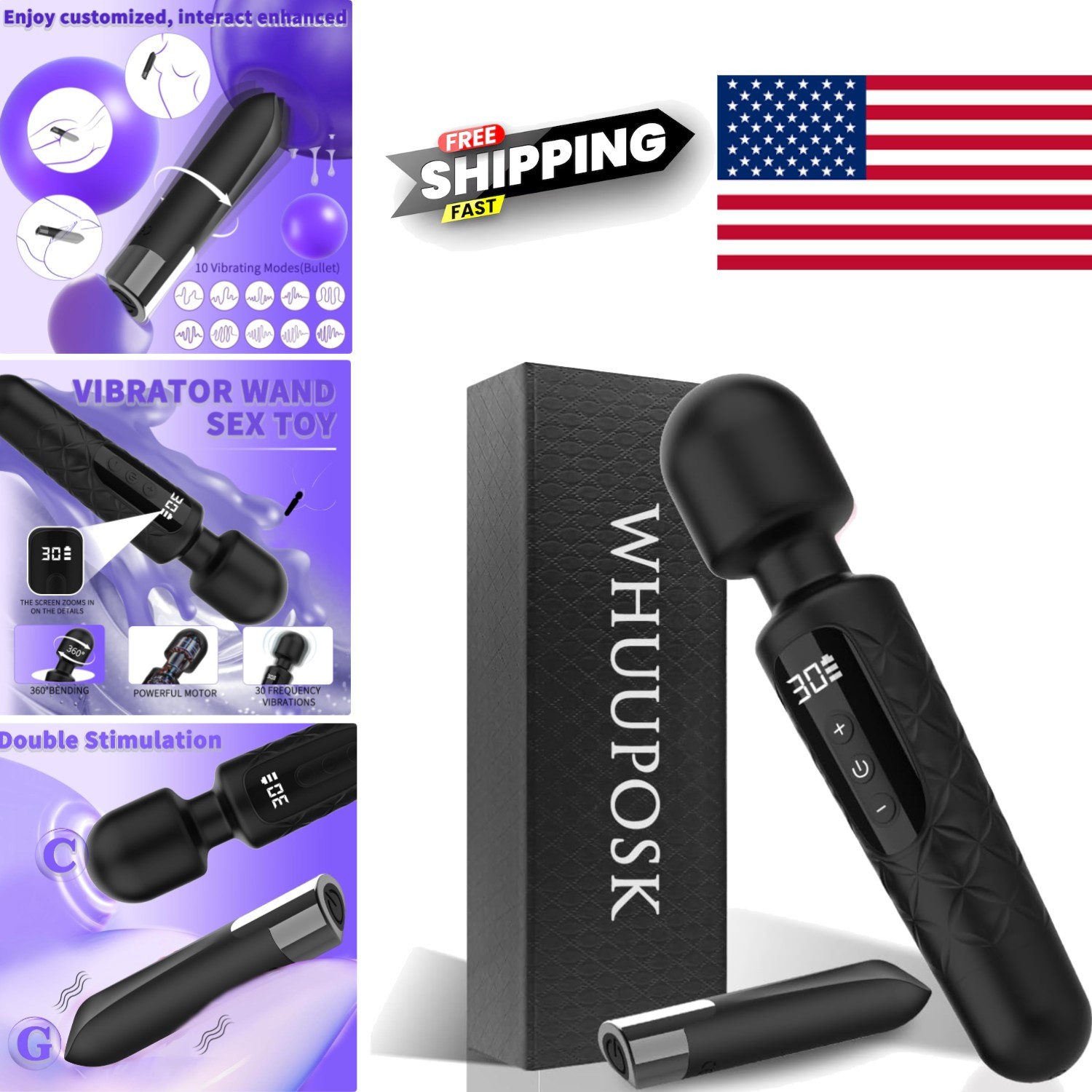 1 Vibrator Wand and Mini Bullet Vibrator Set for Women with 30 Vibration Modes