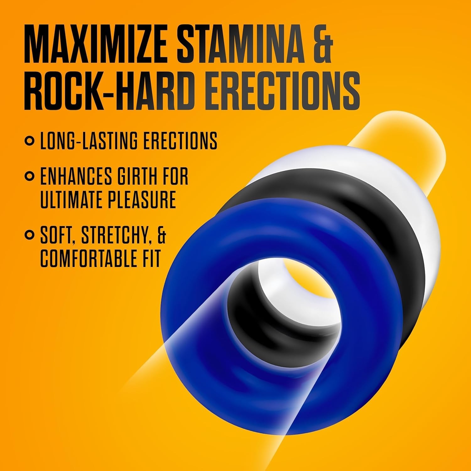Blush Stay Hard Cock Rings Male Enhancement Soft Stretchy Donut Cockrings 3 Pack