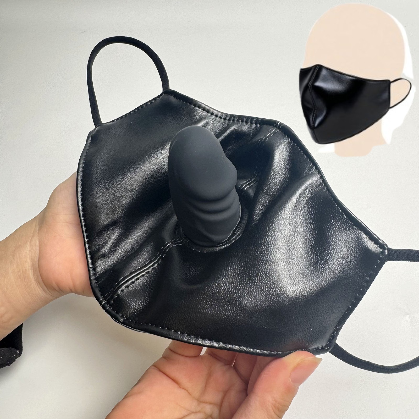 Silicone Mouth Gag PU Leather Dildo Mask Face Hood Bondage Fetish BDSM