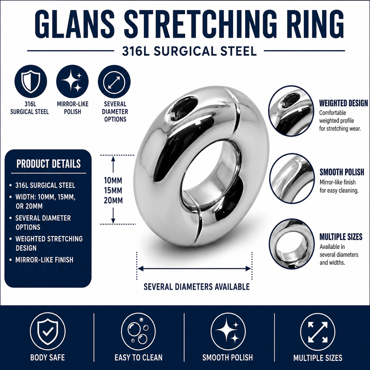 G Stretching Ring, 316L Surgical Steel Weighted Penis Stretchers For Men