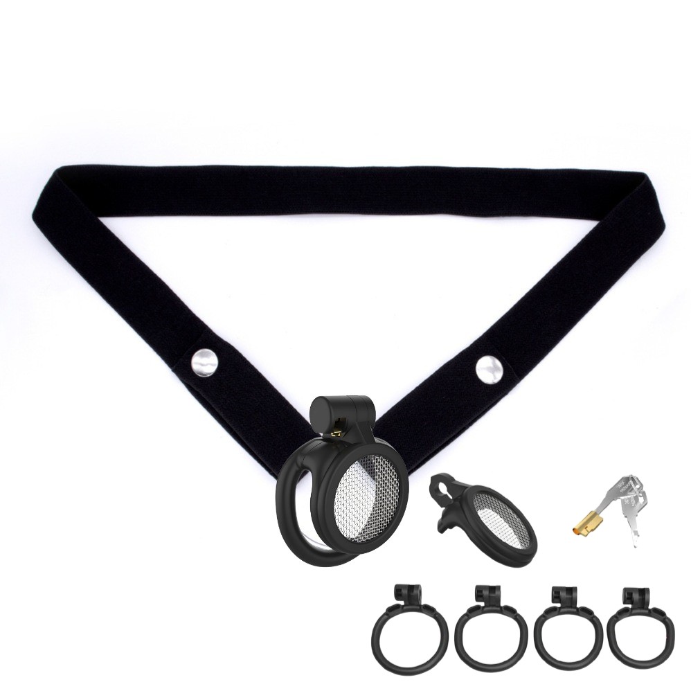 Male Plastic Chastity Cage Lockable Stainless Steel Mesh Anti-off Belt Reatraint
