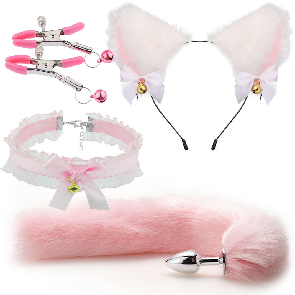 Fake Fox Tail and Ears with Metal Anal Butt Plug Romantic Game Fun Role-Playing