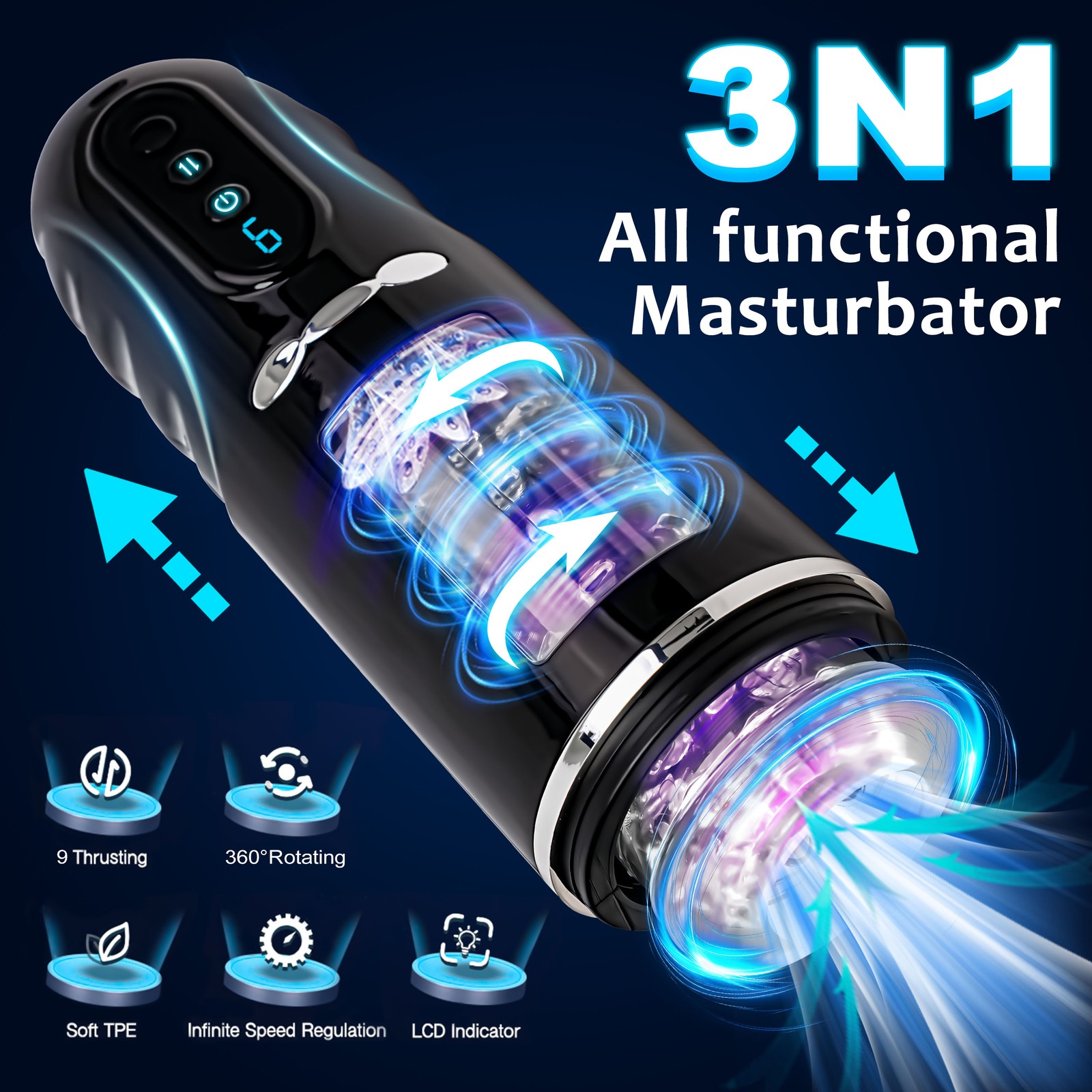 Male Masturbaters Automatic HandsFree Rotating Cup Blowjob Thrusting Stroker