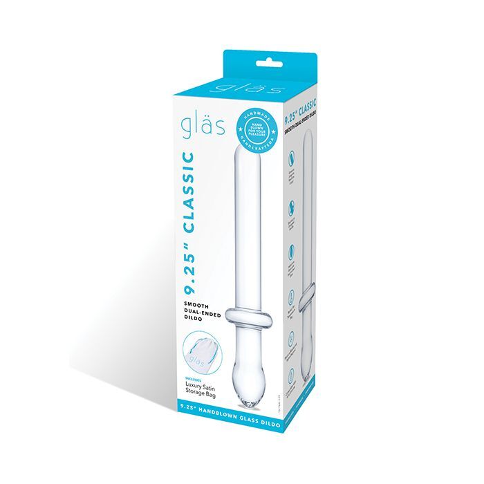 Glas 9.25″ Classic Smooth Dual Ended Dildo – Clear Tipped Waterproof