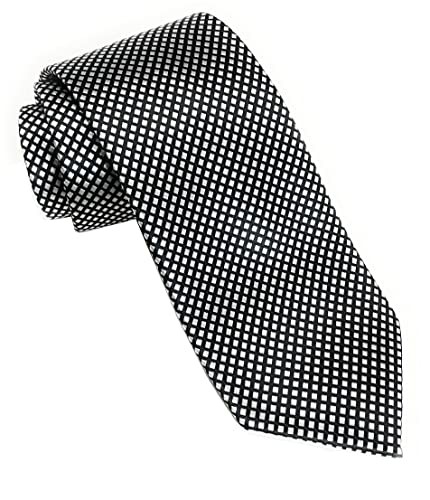 Gingham Plaid Ties for Men – Woven Necktie Standard Black W/ Silver