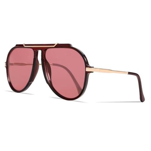 Oversized Aviator Sunglasses for 57 Millimeters Wine Red Frame – Wine Red Lens