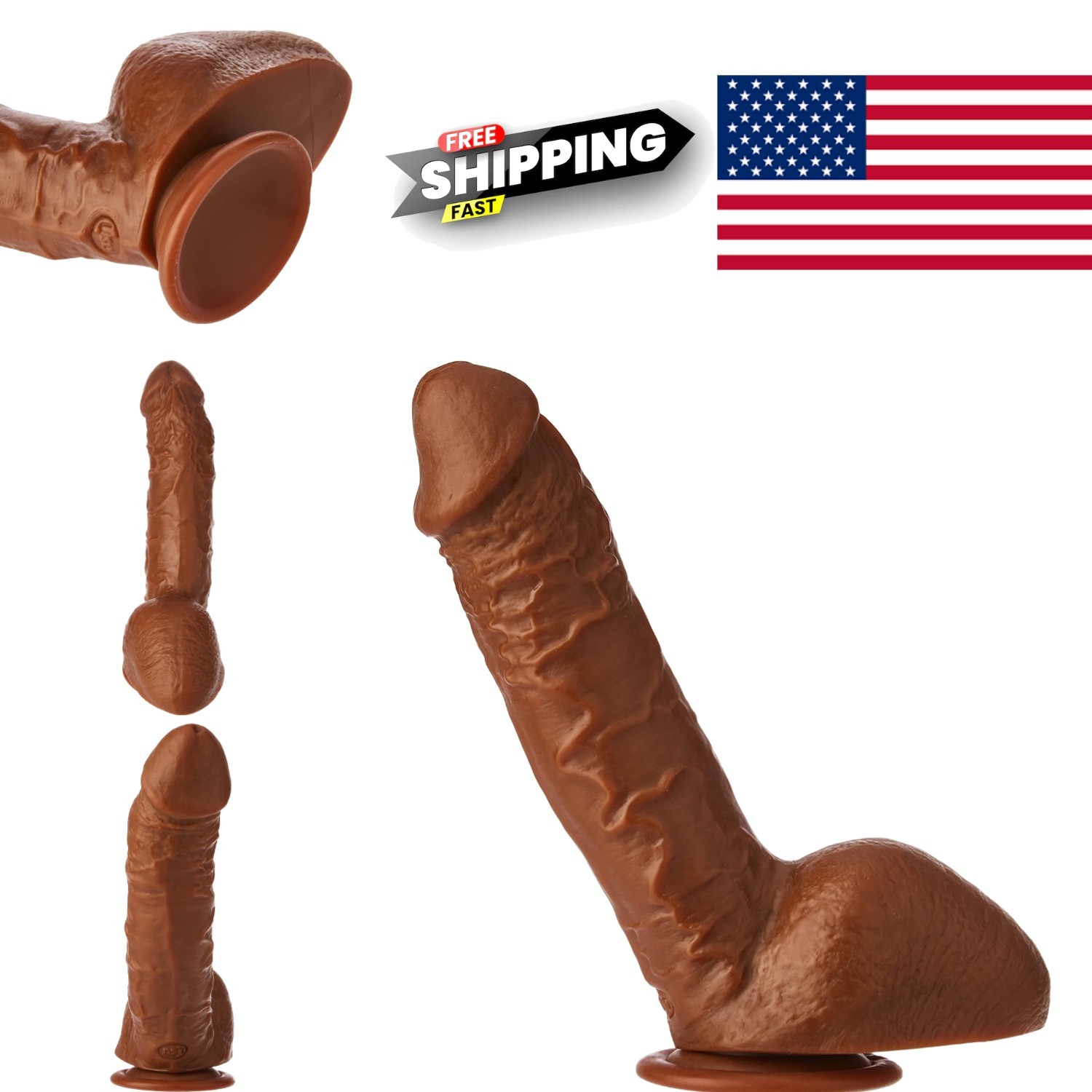 Flexible 10 Inch Brown Vibrator Waterproof Design Suction Cup for Hands Free