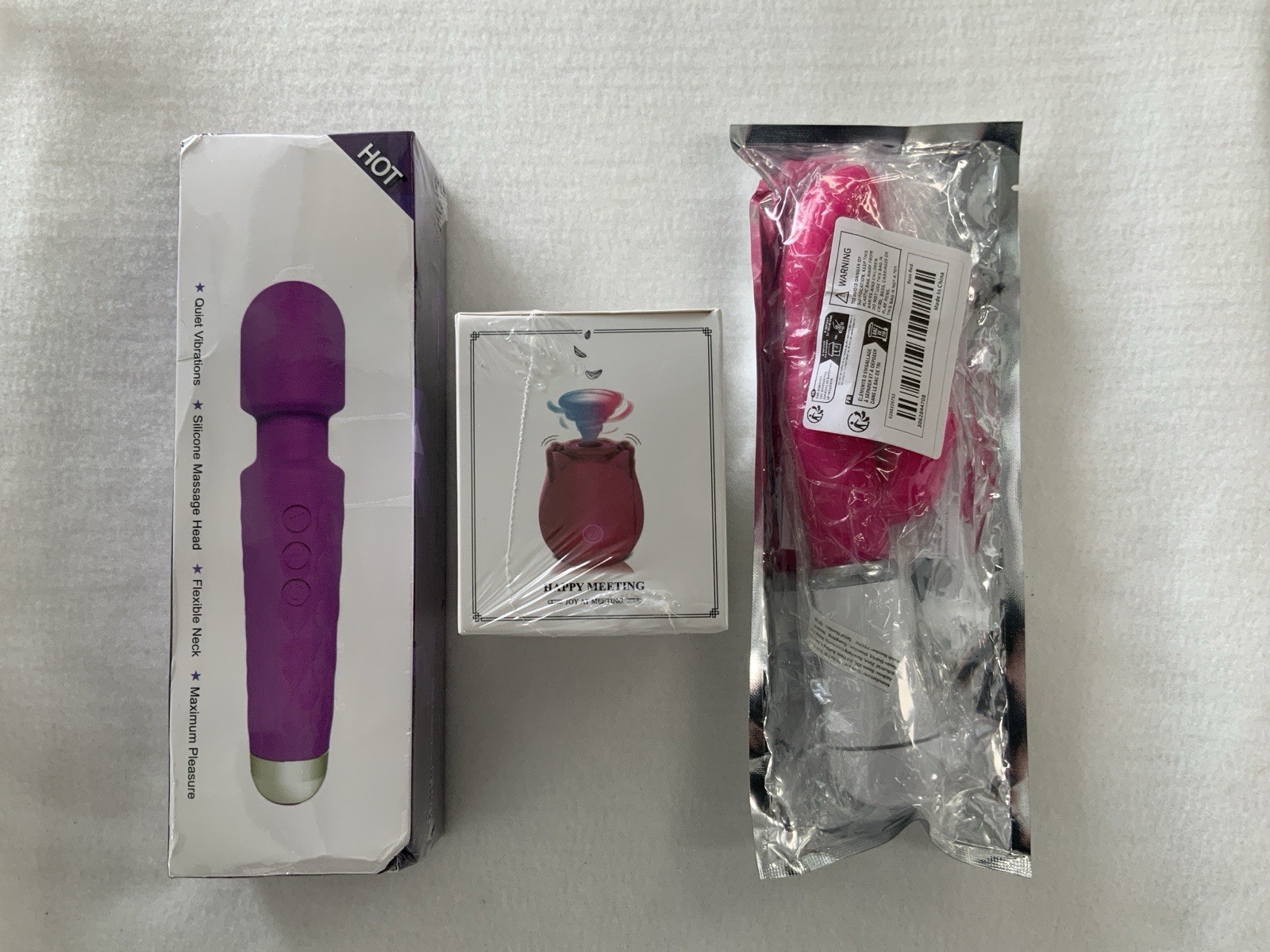 3 piece Lot Women’s Vibrators, 2 USB 1 Battery, Wand, Rose, G Spot Dildo Get Off