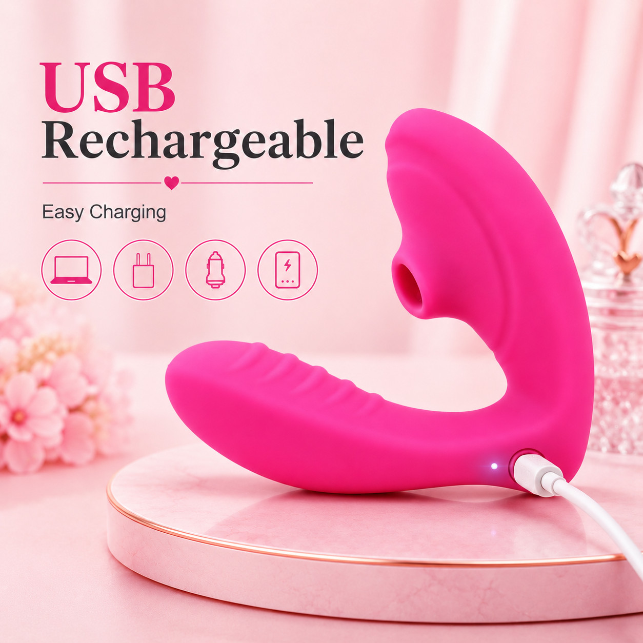 Pink Women’s Personal Massager USB Rechargeable 10 Modes Silicone Wellness