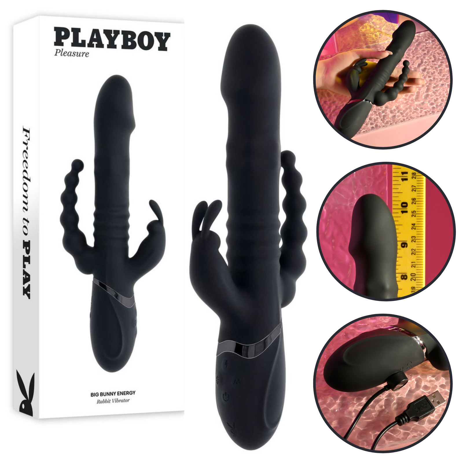 Vibrating Triple-Shaft Rabbit Vibrator Anal Vaginal Clitoral Stimulator Sex Toy