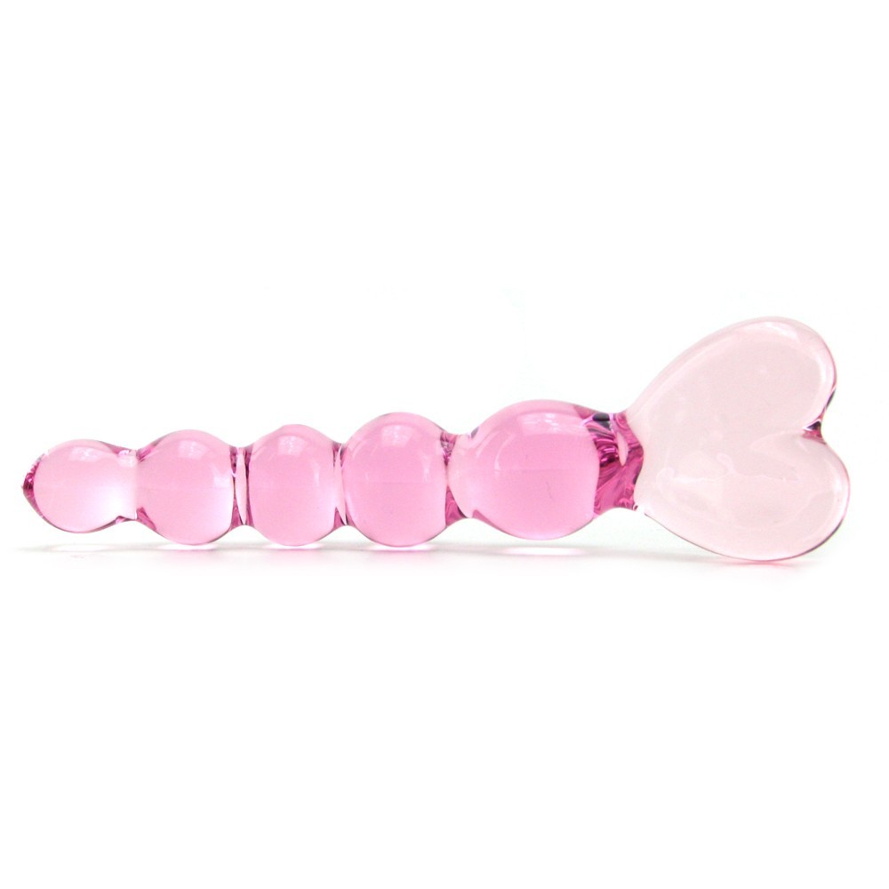 Icicles No 43 Glass Dildo Pink – Ribbed Heart Shaped G-spot Anal Butt Plug Dong