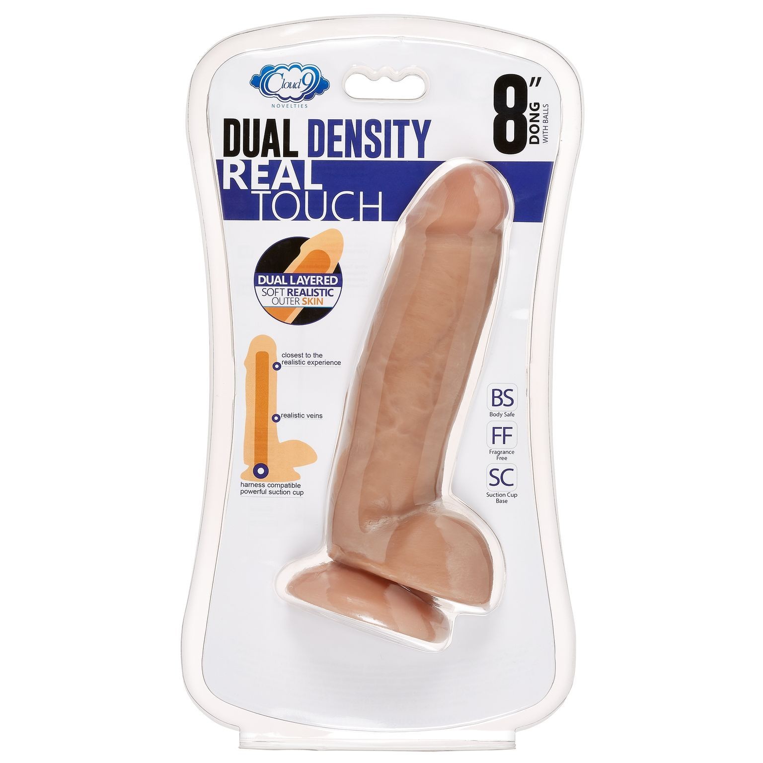 Cloud 9 Dual Density 8in Dildo Real Touch Thick with Realistic Painted Vein, New
