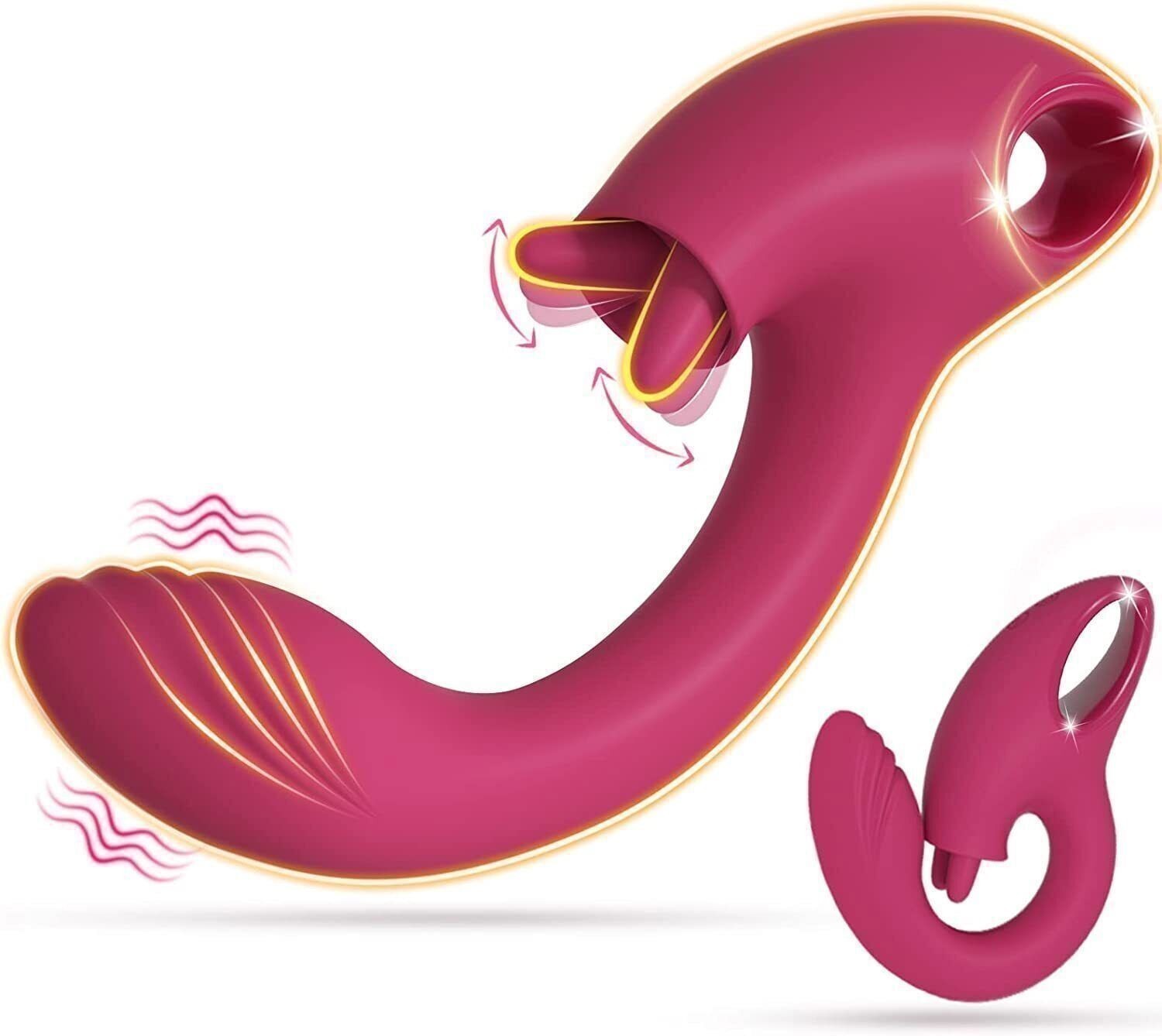 G Spot Dildo Sex Vibrator with 2 Tongue Clit Licker Couples Toy Wand Vibrators