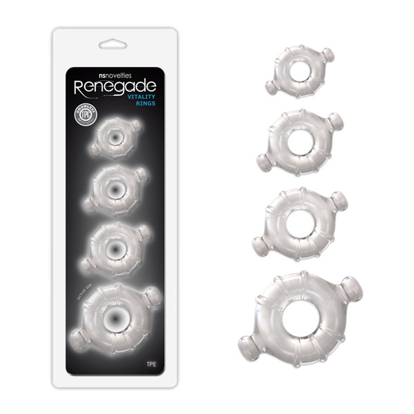 Renegade Vitality Cock Rings 4pk Clear – Male Sex Delay Penis Enhancement Rings