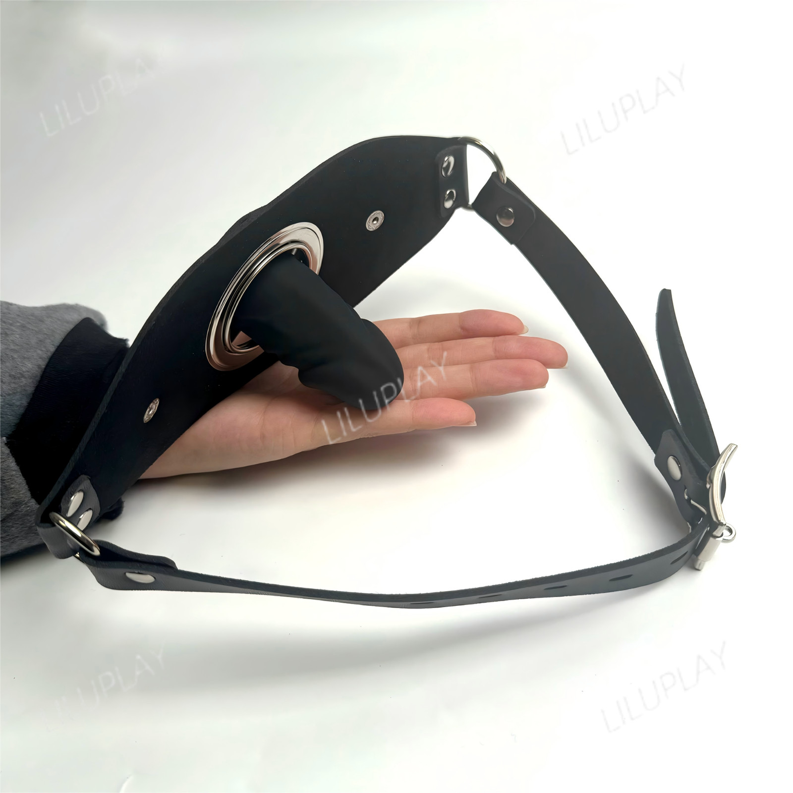 PU Leather Metal Silicone Open Mouth Gag Adjustable Dildo Bondage Reatraint BDSM