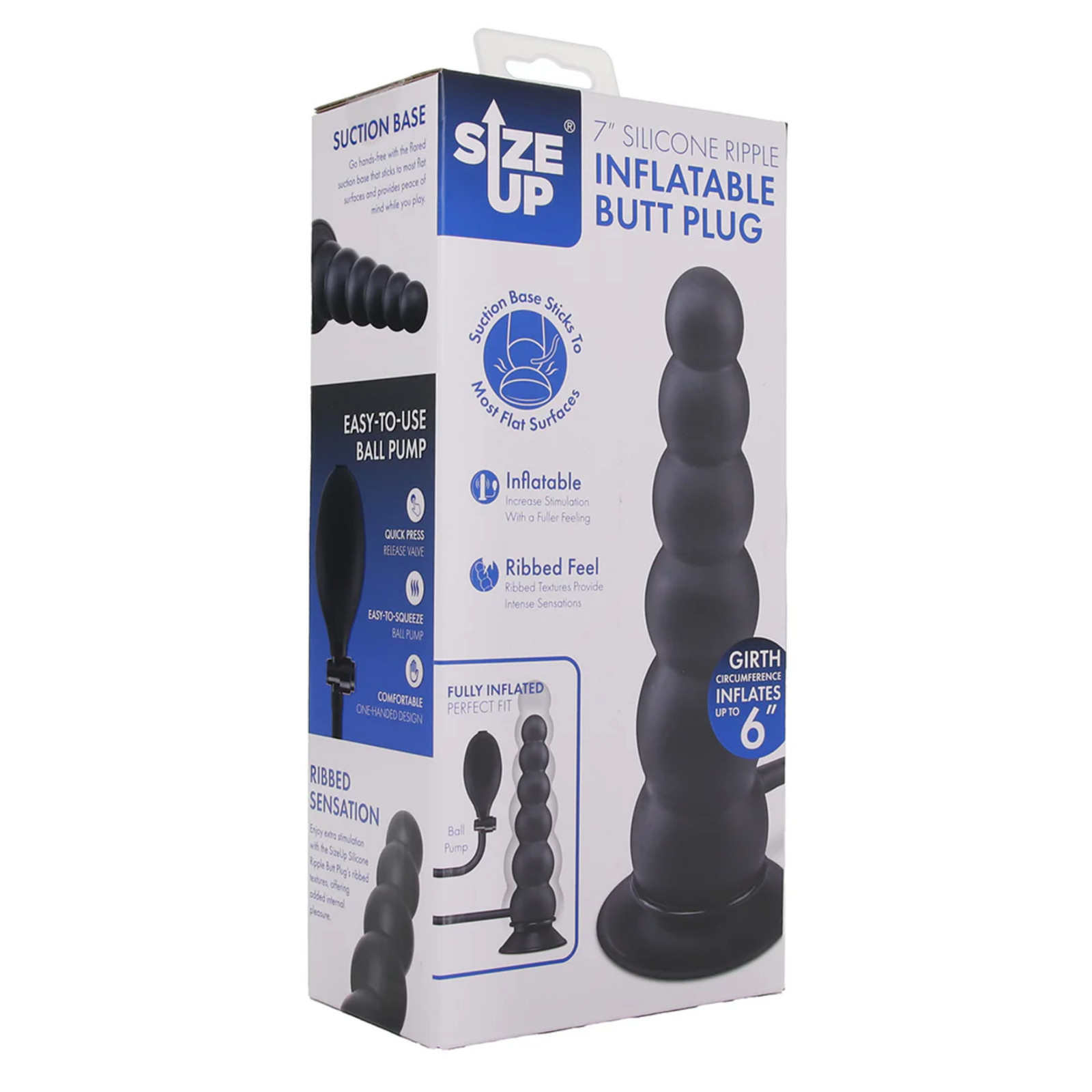 Silicone Ripple Inflatable Butt Plug Handsfree Graduated Rounded Tip Probe