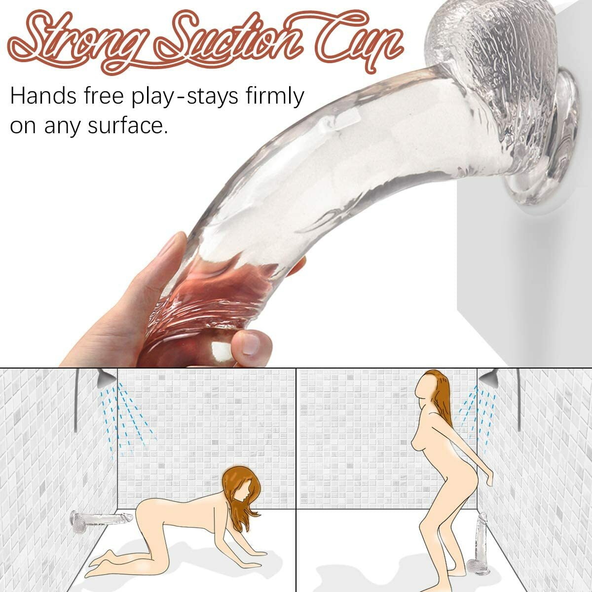 Waterproof Dildo Dong Realistic Sex Toys Flexible Jelly With Suction Cup 8 Inch