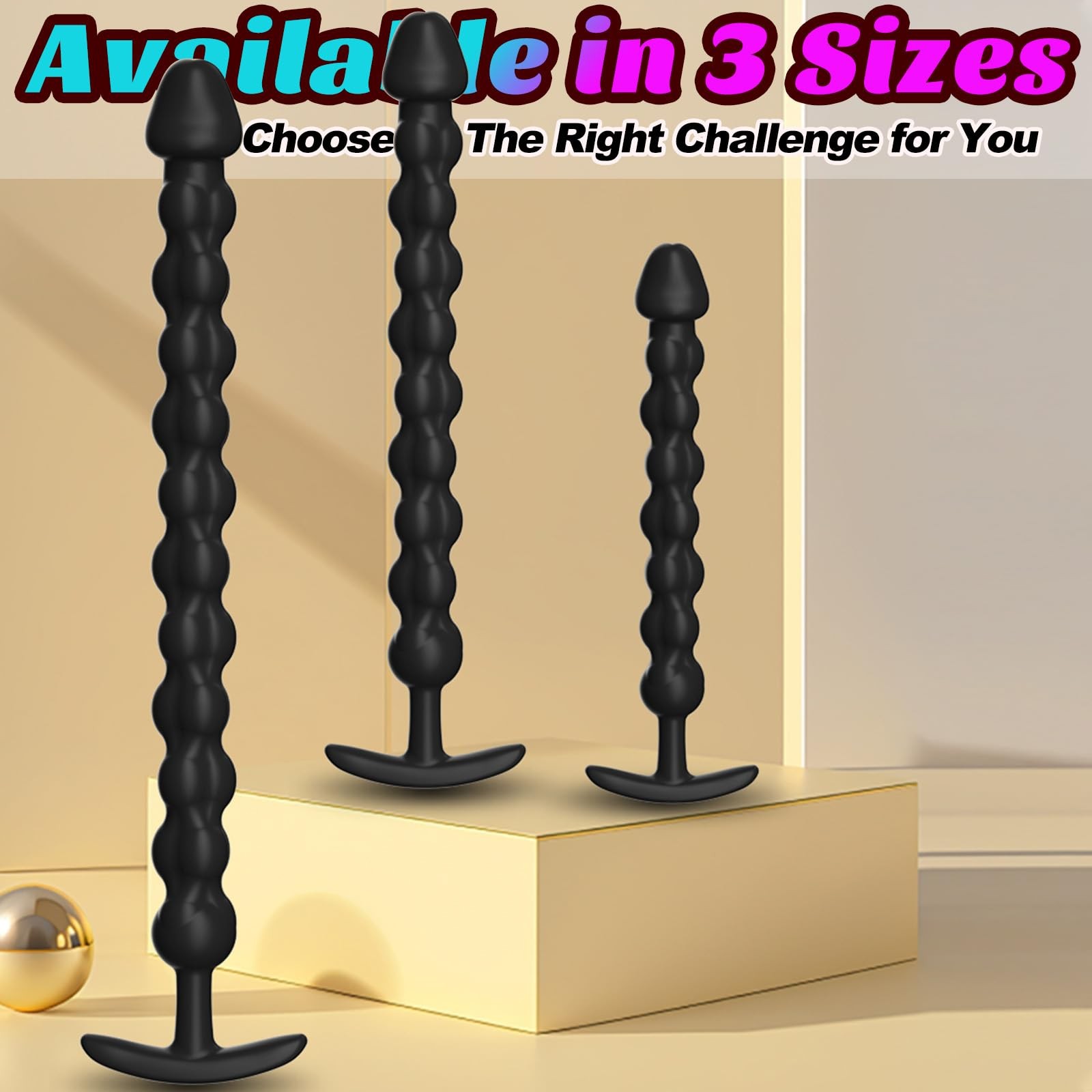 YYDDT Long G-spot Dildo Anal Beads Wearable Butt Plug Silicone M, Black