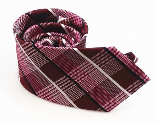Men’s Striped Ties Plaid Formal Business Groomsmen Necktie One Size Maroon Red