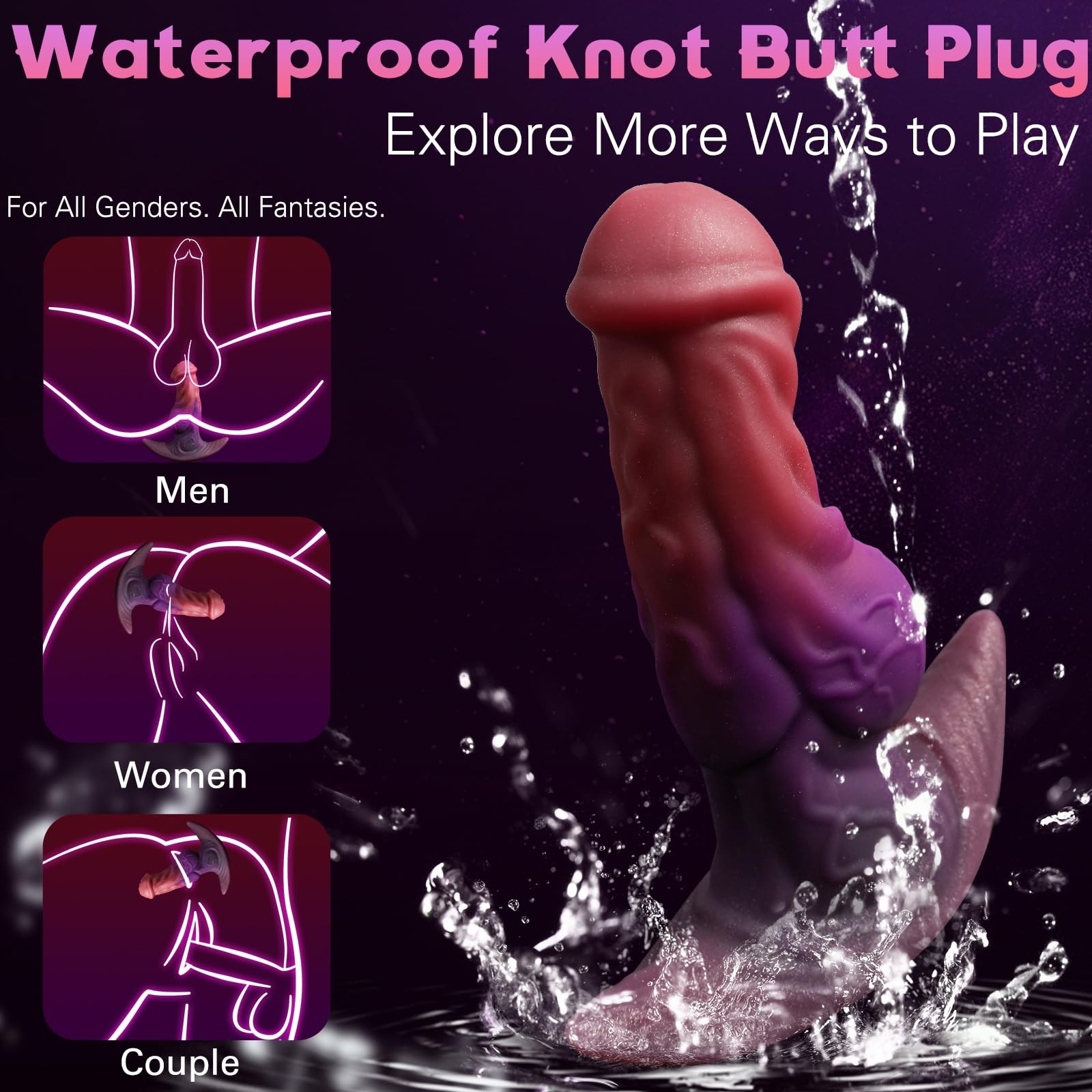 7.28” XL Monster Dildo Butt Plug, Large Silicone Knot Fantasy Dildo with Cur…