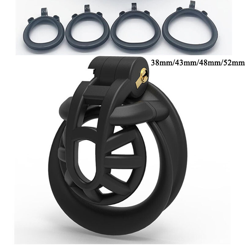 Positive and Negative Male Sissy Chastity Cage Device Locked with 4/3 Rings