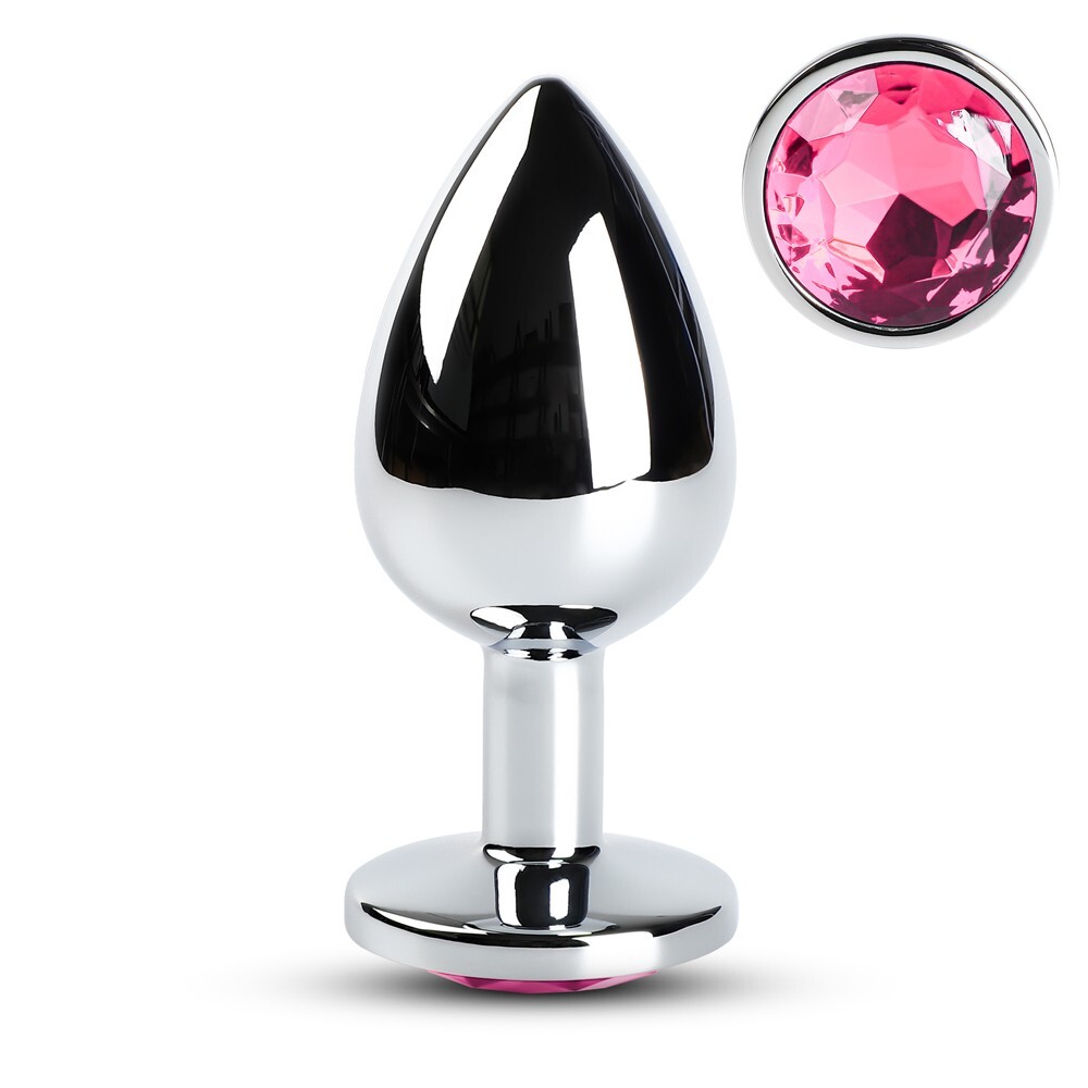 3.7 Inch Large Metallic Metal Anal Plug with Pink Gem