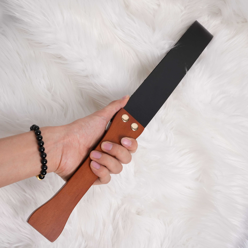 Paddle Whip Bondage Wooden PU Leather Spanking Restraint BDSM Handle Flogger